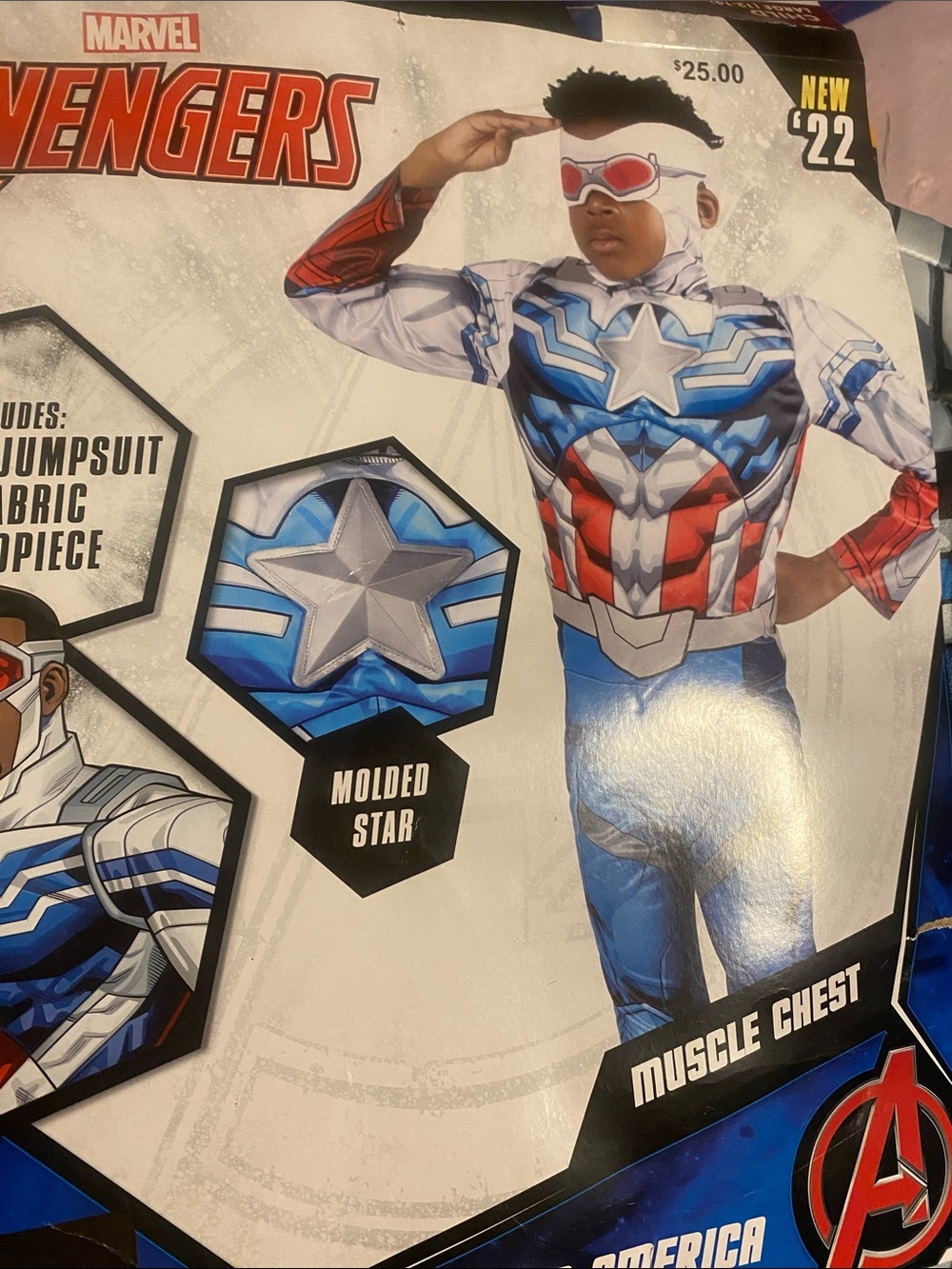 Marvel Captain America White Blue and Red Muscle Chest and mask Costume - Picture 1 of 5